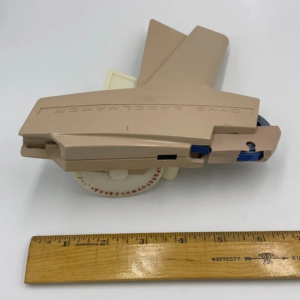 Vintage DYMO Label Maker Beige Tan With Partial Blue Roll Tape